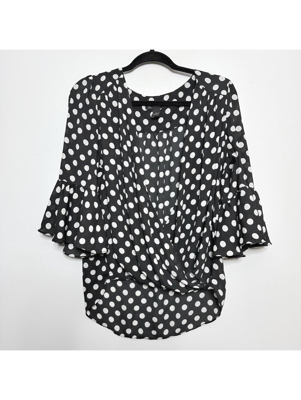 INC International Concepts Polka Dot Blouse Black White Sheer Medium